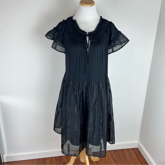 Anthropologie x SUI by Anna Sui Black Ruffled Rainbow Tulle Midi Dress - Picture 1 of 6
